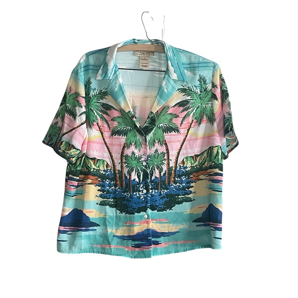 Flying Tomato Vibrant 1950’s Hawaiian “Paradise” Print Blouse Size Large